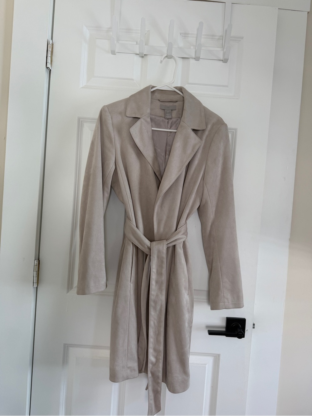H&M Women's Faux Suede Tie-Waist Belted Trench Coat - Light Beige
